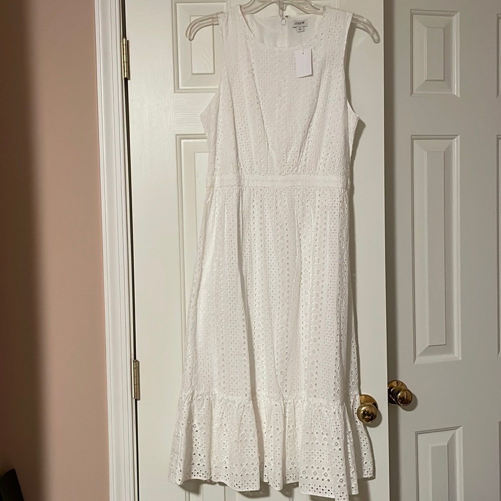 NWT J Crew white Eyelet Midi length cocktail dress